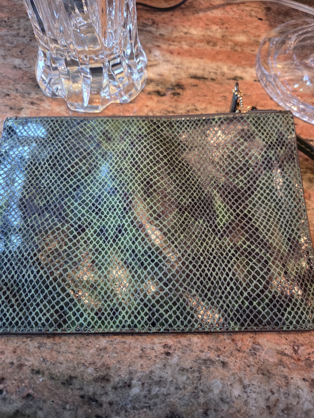 Coach Green Snake-Embossed Leather Wristlet Set - Picture 4 of 7